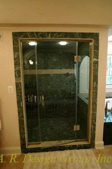 Tumbled empress green marble steam room.